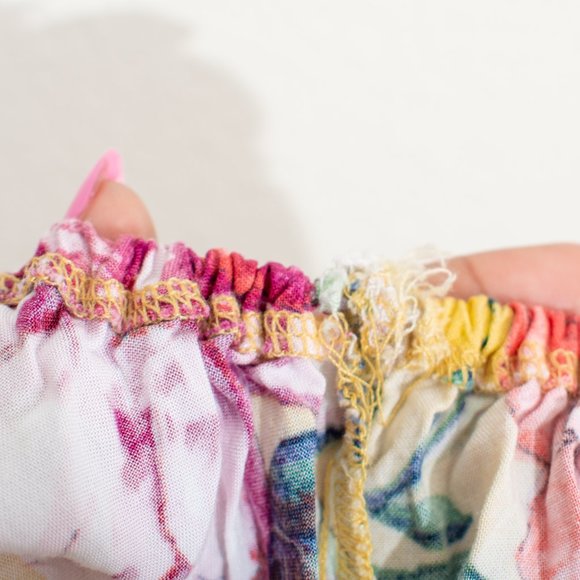 Band of Gypsies M Yellow and Pink Floral Button Tied Off Shoulder Viscose Hi-Low - Picture 13 of 14